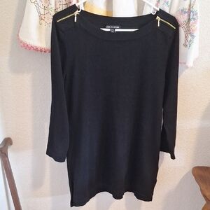 Chico's Black Long Sleeve Top with Gold Zipper Detail